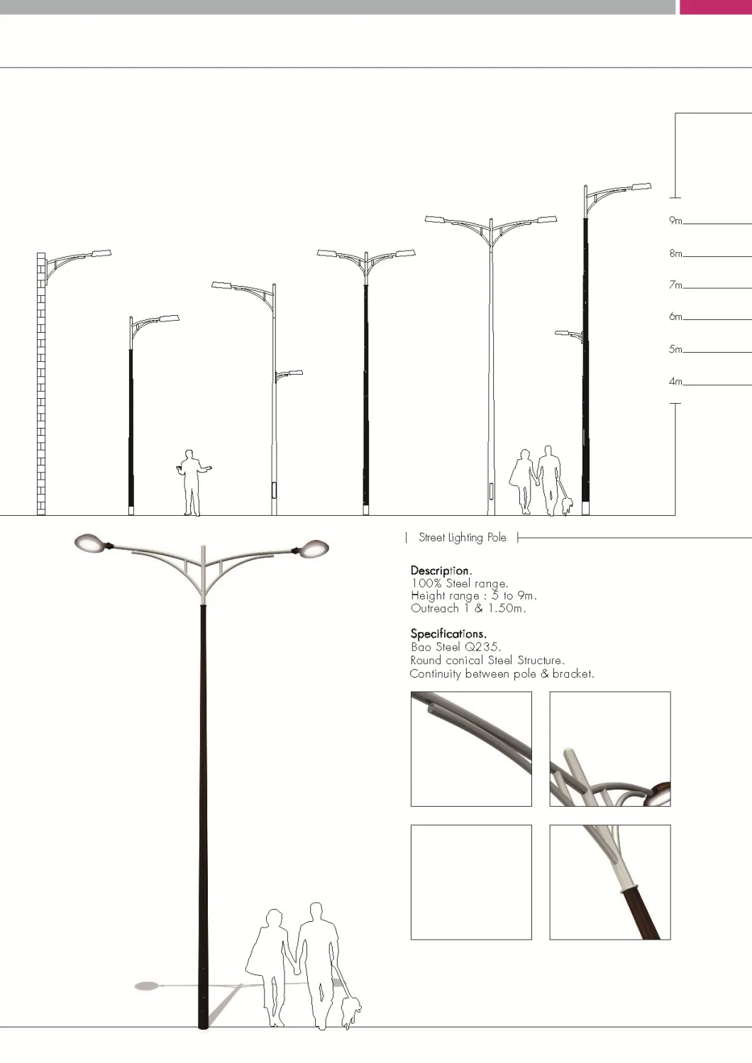 Outdoor Single Double Arm Galvanized Steel Post Traffic Light Street Lighting Pole